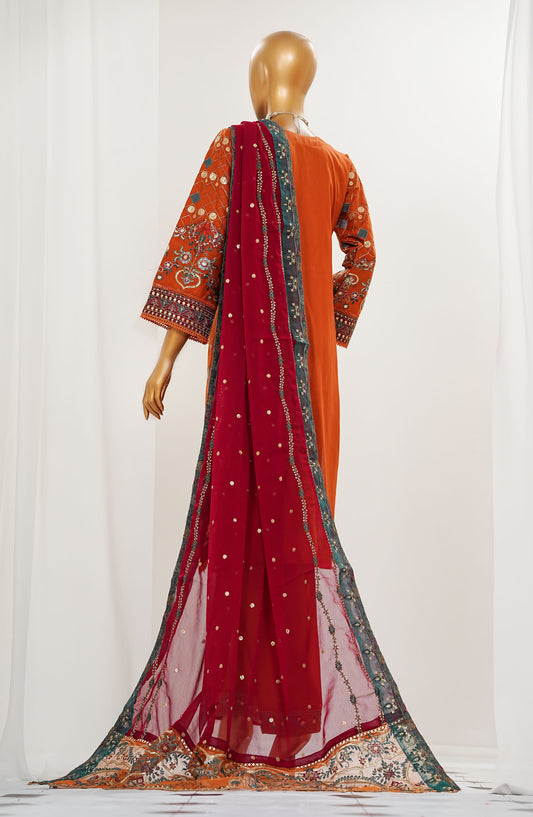 Durnaz by Amna Khadija Embroidered Jacquard Lawn Stitched 3 Piece Suit - AM25DRN - BR CH 06 - Orange - Festive Collection