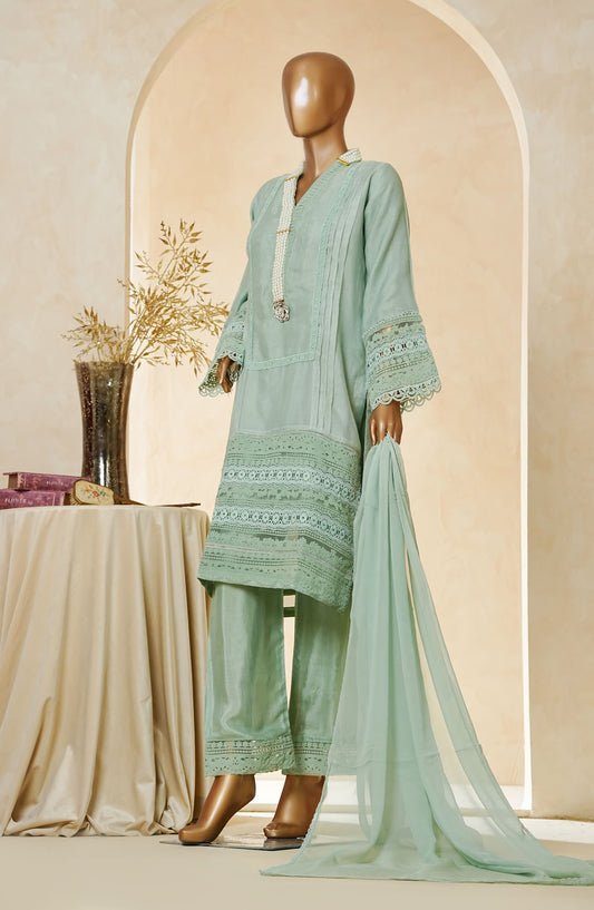 Nyra by Amna Khadija Embroidered Khaddi Net Stitched 3 Piece Suit - AM25NRA - DS BA 01 Mala-A - Green - Festive Collection
