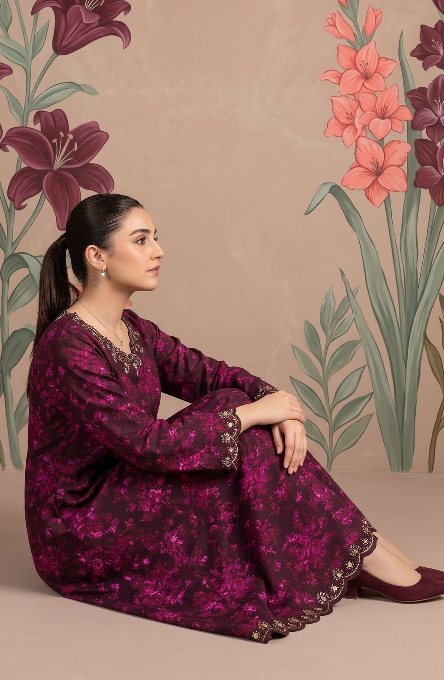 Kashf by Amna Khadija Embroidered Staple Stitched 2 Piece Suit - D-6334 - TF26KF - Pink - Fancy Collection