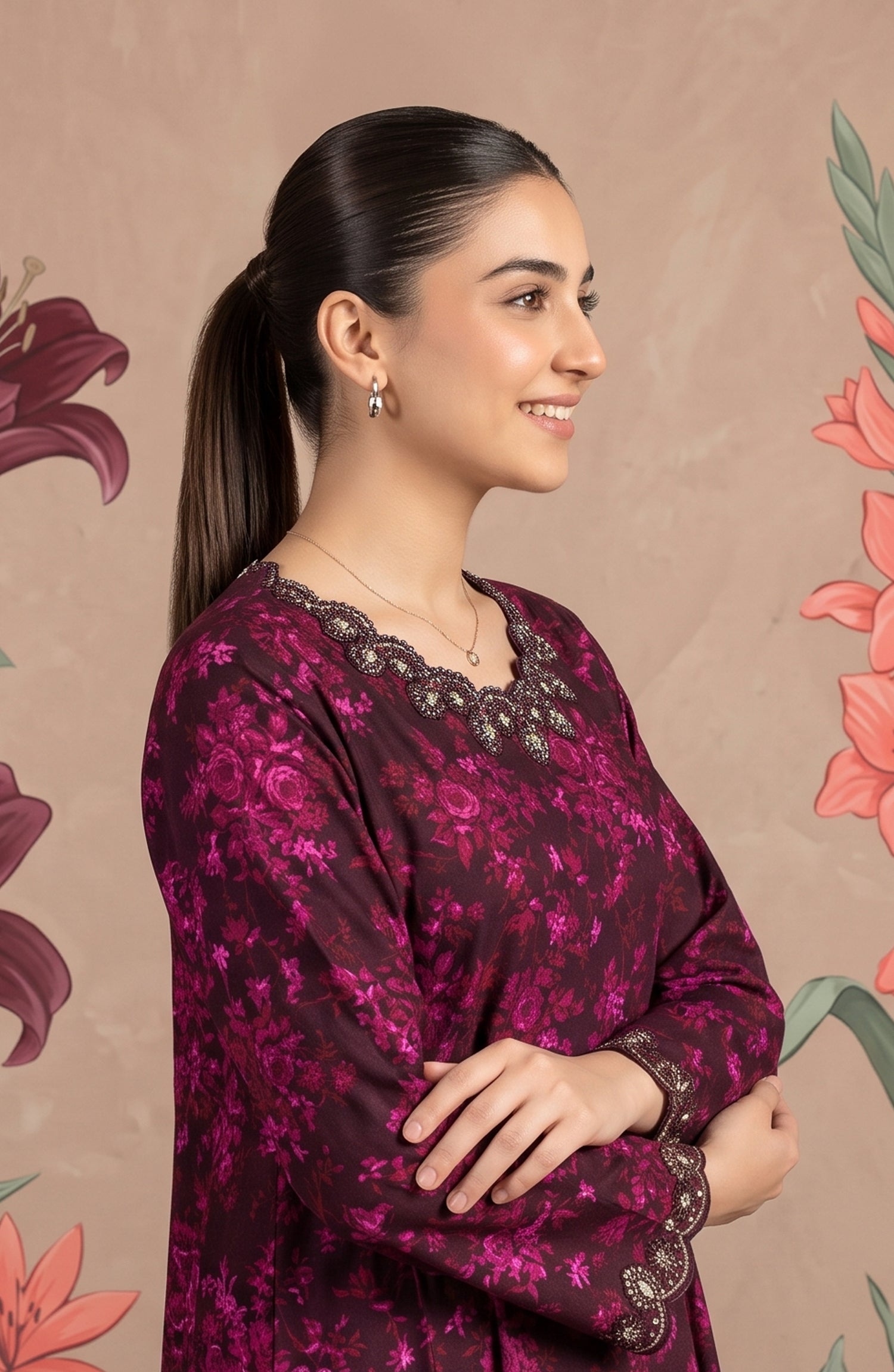 Kashf by Amna Khadija Embroidered Staple Stitched 2 Piece Suit - D-6334 - TF26KF - Pink - Fancy Collection