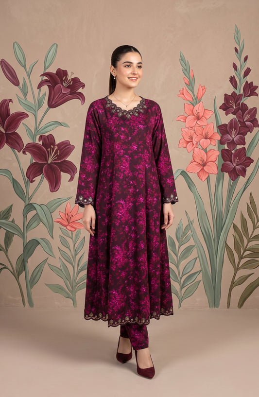 Kashf by Amna Khadija Embroidered Staple Stitched 2 Piece Suit - D-6334 - TF26KF - Pink - Fancy Collection
