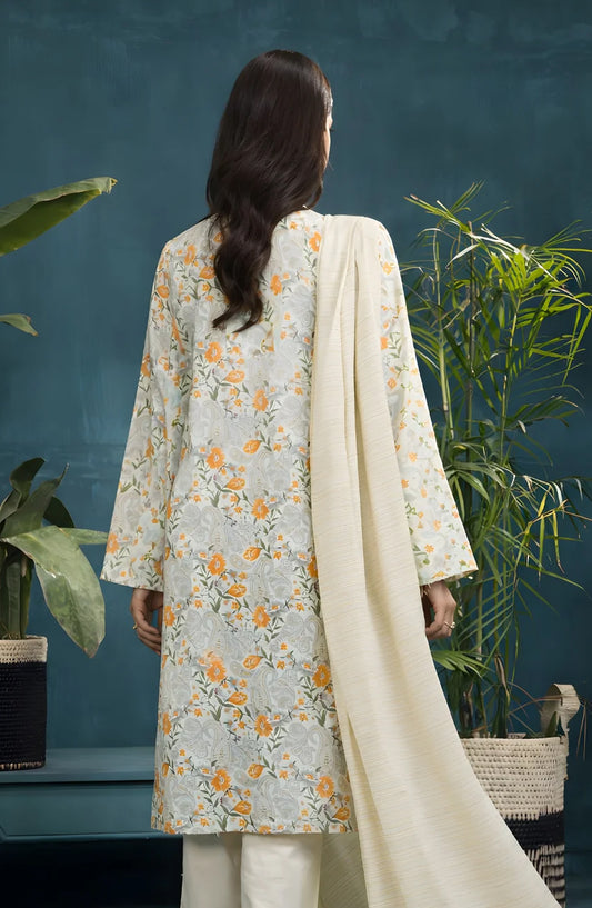 Ayla Printed Lawn Jacquard Stitched 3 Piece Suit - Sunehri Subah - AY26ED - Cream - Eid Collection