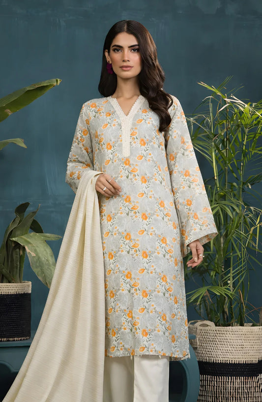 Ayla Printed Lawn Jacquard Stitched 3 Piece Suit - Sunehri Subah - AY26ED - Cream - Eid Collection