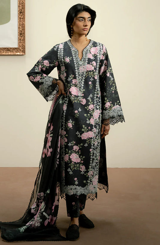 Ayzel Embroidered Lawn Unstitched 3 Piece Suit - Alyssum - AY25TBM - Black - Summer Collection