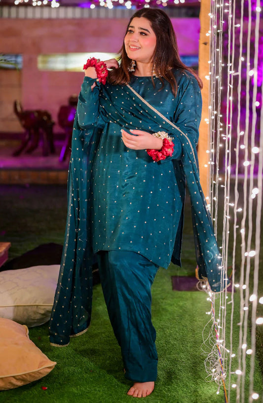 TNG Embroidered Silk Stitched 3 Piece Suit - AR-001788 Sitara - TNG25EC - Blue - Festive Collection