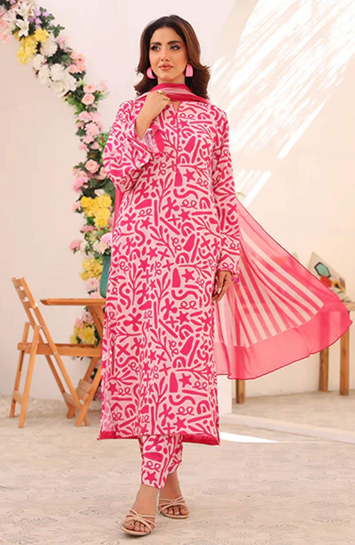 Bloom by Nazmina Printed Lawn Stitched 3 Piece Suit - Astral Reverie (LD-45) - NZM25BL - Pink - Summer Collection