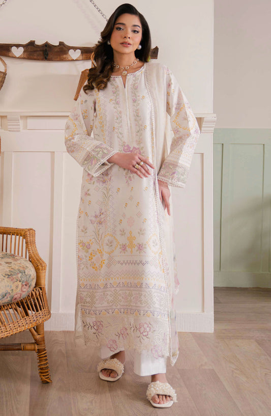 Neeshay Embroidered Lawn Unstitched 3 Piece Suit - Bloom Theory - NSH25SL2 - Off White - Summer Collection