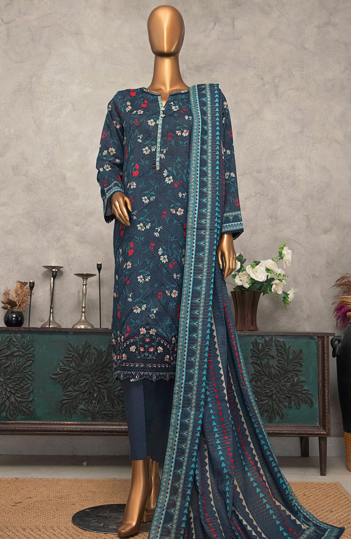 Meenakari by HZ Textile Embroidered Lawn Unstitched 3 Piece Suit - D-248 - HZ25MNK - Blue - Summer Collection
