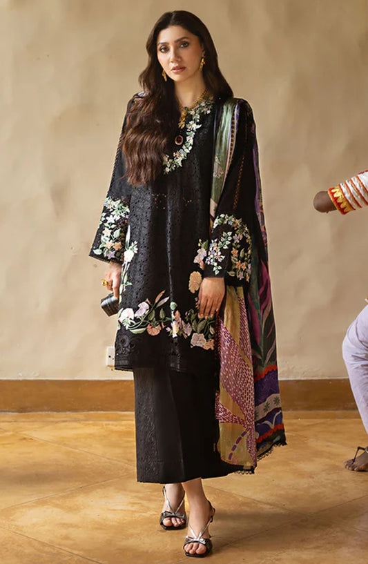 Manaram by Mushq Embroidered Lawn Unstitched 3 Piece Suit - Dazzling Glimmer - MQ25MLL - Black - Summer Collection