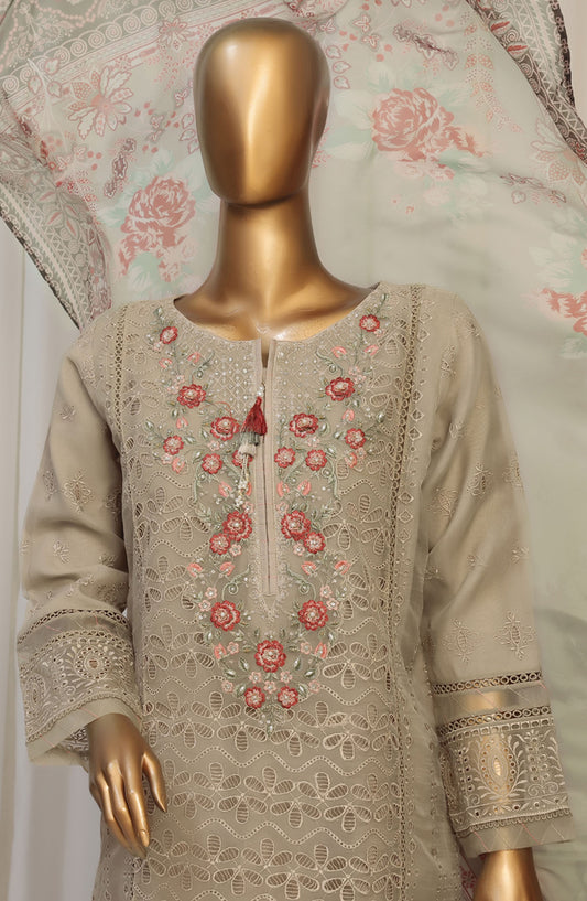 Falsafaa by HZ Textile Embroidered Organza Stitched 3 Piece Suit - HZK-178 Camel Brown - HZ25FHZKV6 - Beige - Festive Collection