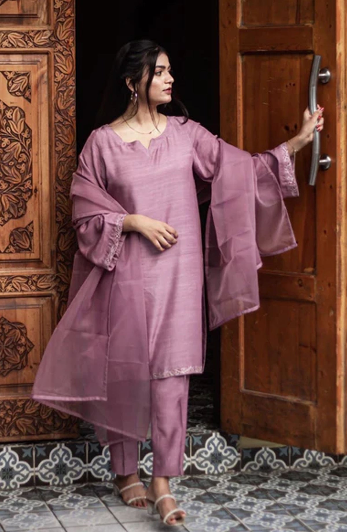 Zauk Rawsilk Stitched 3 Piece Suit - Lavender - ZK25FC - Purple - Festive Collection