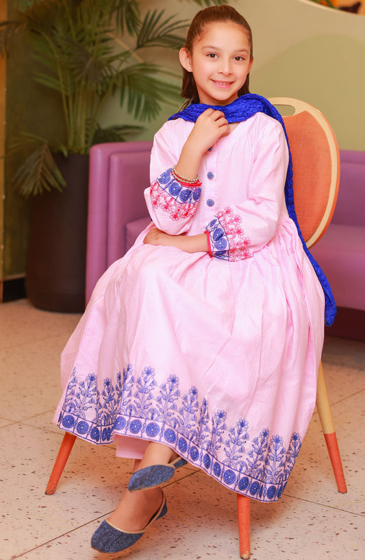 Amna Khadija Embroidered Cotton Stitched 3 Piece Suit - LF-01 - AM25LFKF - Pink - Girls Eid Collection