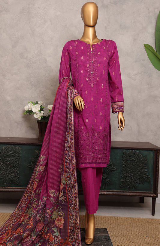 Majestic by HZ Textile Embroidered Lawn Unstitched 3 Piece Suit - MJE-14 - HZ25MJE - Magenta - Summer Collection