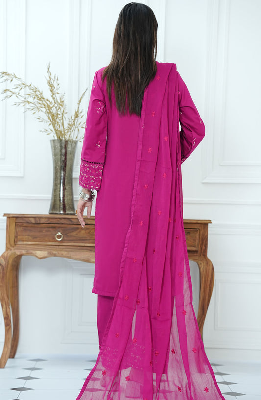 Mauve by Amna Khadija Embroidered Lawn Stitched 3 Piece Suit - MLP-07 - AM25MLPD2 - Magenta - Summer Collection