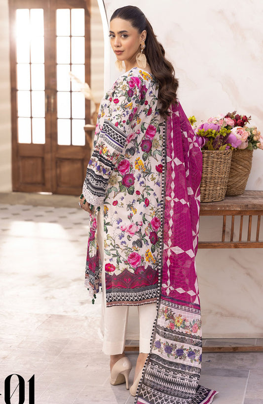 Phoolnagar by NUR Embroidered Lawn Unstitched 3 Piece Suit - NP-01 - NUR25PN - White - Summer Collection
