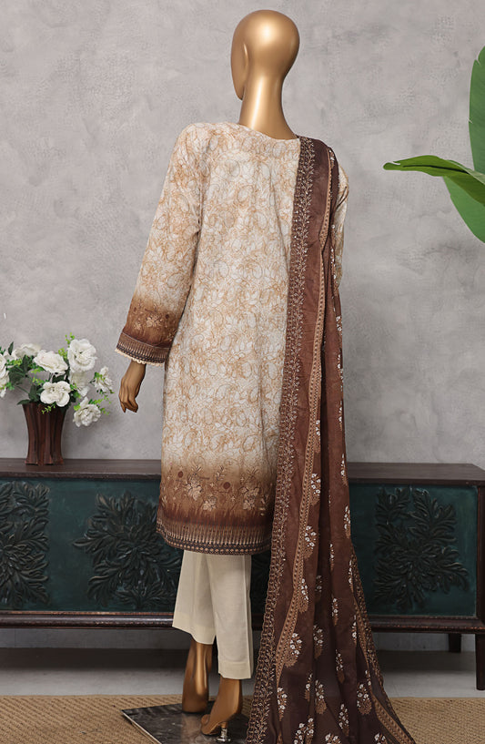 HZ Textile Embroidered Lawn Unstitched 3 Piece Suit - PCE-938 - HZ25PECL - Beige - Summer Collection