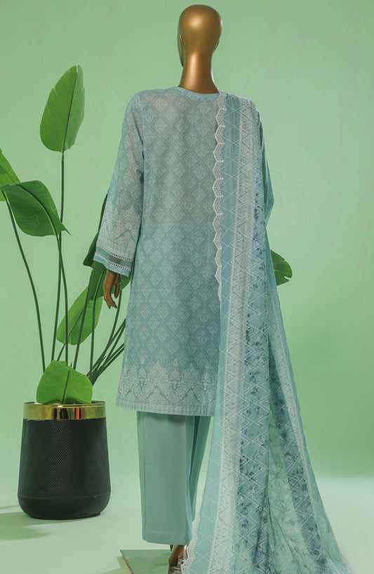 HZ Textile Chikankari Lawn Stitched 3 Piece Suit - PEC-3P-058 Baby Blue - HZ25PTKV3 - Blue - Eid Collection