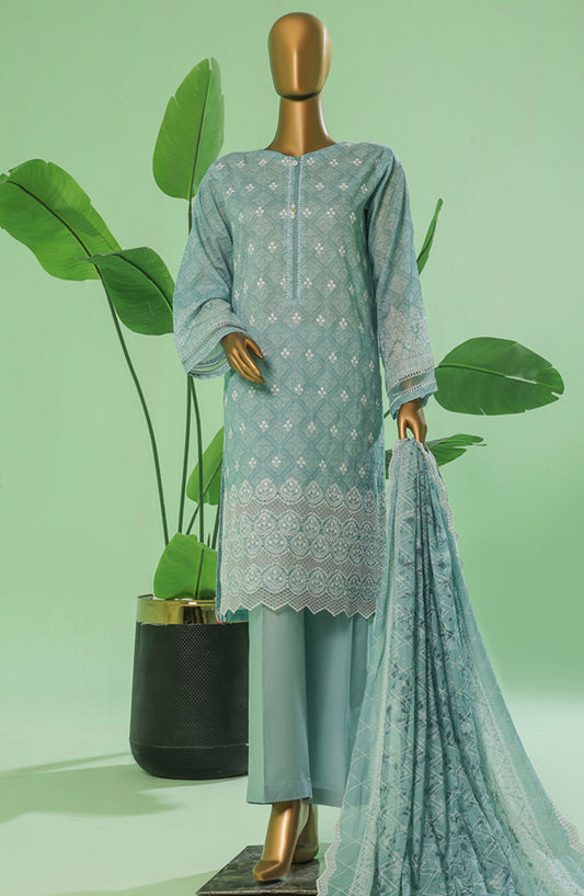 HZ Textile Chikankari Lawn Stitched 3 Piece Suit - PEC-3P-058 Baby Blue - HZ25PTKV3 - Blue - Eid Collection
