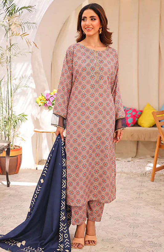 Bloom by Nazmina Printed Lawn Stitched 3 Piece Suit - Rosette Rain (LD-46) - NZM25BLV2 - Beige - Summer Collection