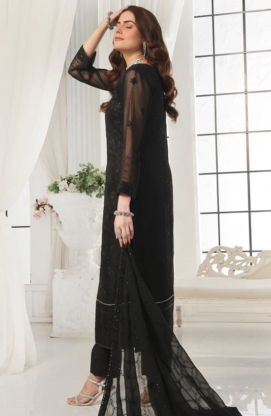 Aura by Shamooz Embroidered Chiffon Stitched 3 Piece Suit - SEM-0789 - SMZ25AU - Black - Festive Collection