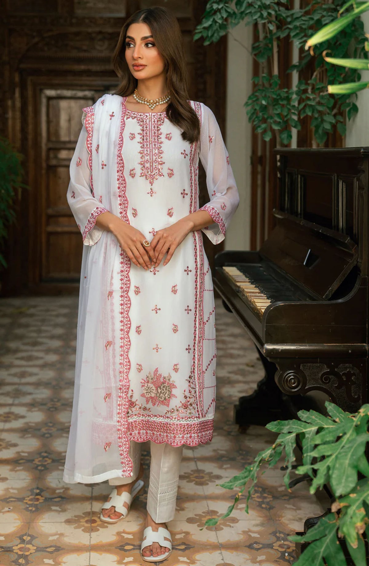 Morbagh by Shamooz Embroidered Chiffon Stitched 3 Piece Suit - Sem-0791 - SMZ25MFC - White - Festive Collection