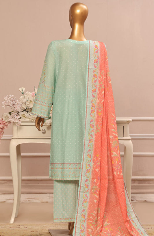 Bin Saeed Embroidered Lawn Stitched 3 Piece Suit - SM-035 - BS25EL3PCV5 - Green - Summer Collection