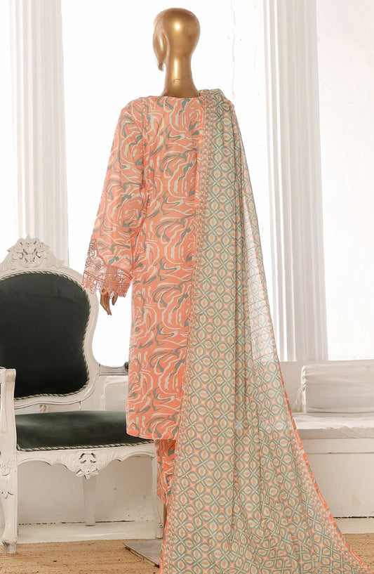 Bin Saeed Embroidered Lawn Stitched 3 Piece Frock - SM-638 - BS25LFV2 - Peach - Summer Collection