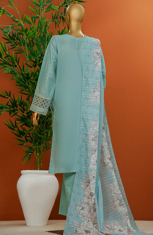 HZ Textile Embroidered Cotton Stitched 3 Piece Suit - SSE-103 Aqua - HZ25MUV1 - Blue - Summer Collection