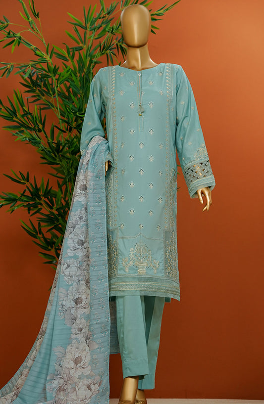 HZ Textile Embroidered Cotton Stitched 3 Piece Suit - SSE-103 Aqua - HZ25MUV1 - Blue - Summer Collection
