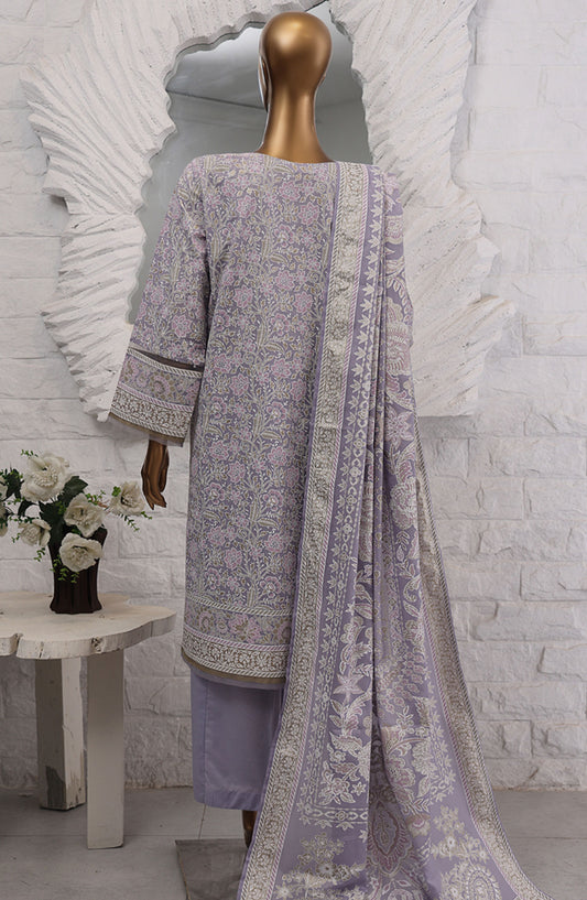 HZ Textile Printed Lawn Stitched 3 Piece Suit - SSP-3P-025 Lavender - HZ25FHGE - Purple - Eid Collection