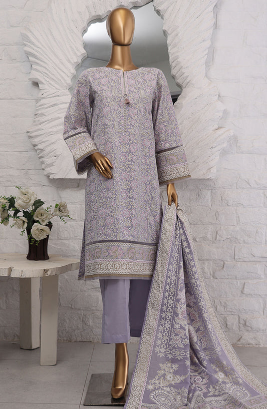 HZ Textile Printed Lawn Stitched 3 Piece Suit - SSP-3P-025 Lavender - HZ25FHGE - Purple - Eid Collection