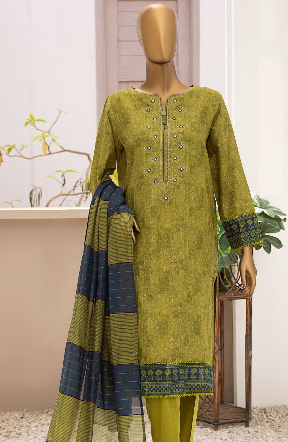 HZ Textile Embroidered Jacquard Unstitched 3 Piece Suit - TJS-1215 - HZ25TJS - Green - Casual Collection