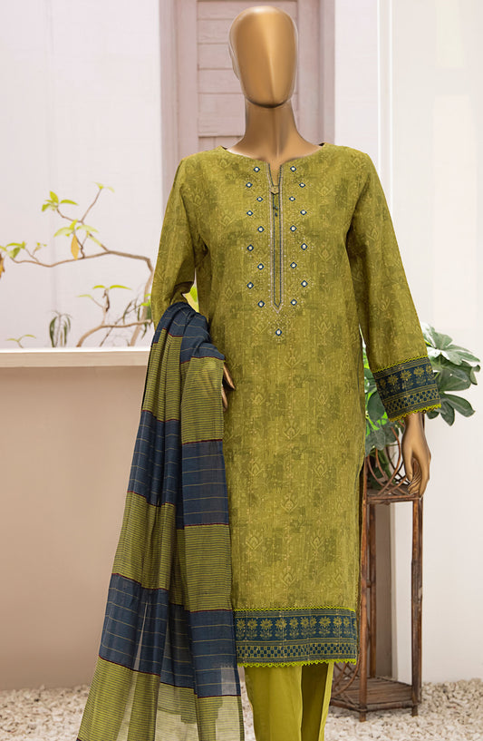 HZ Textile Embroidered Jacquard Unstitched 3 Piece Suit - TJS-1215 - HZ25TJS - Green - Casual Collection