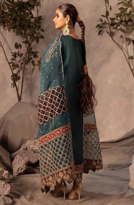 Abrish By Diara Couture Embroidered Organza Stitched 3 Piece Suit - US-582 Zuri - DC25AB - Teal - Formal Collection