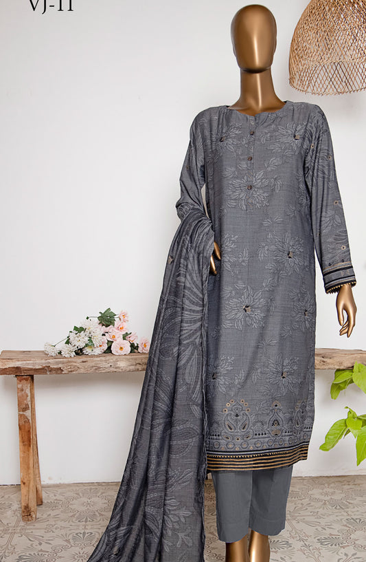 Valencia by HZ Textile Printed Jacquard Unstitched 3 Piece Suit - VJ-11 - HZ25VJ - Grey - Summer Collection