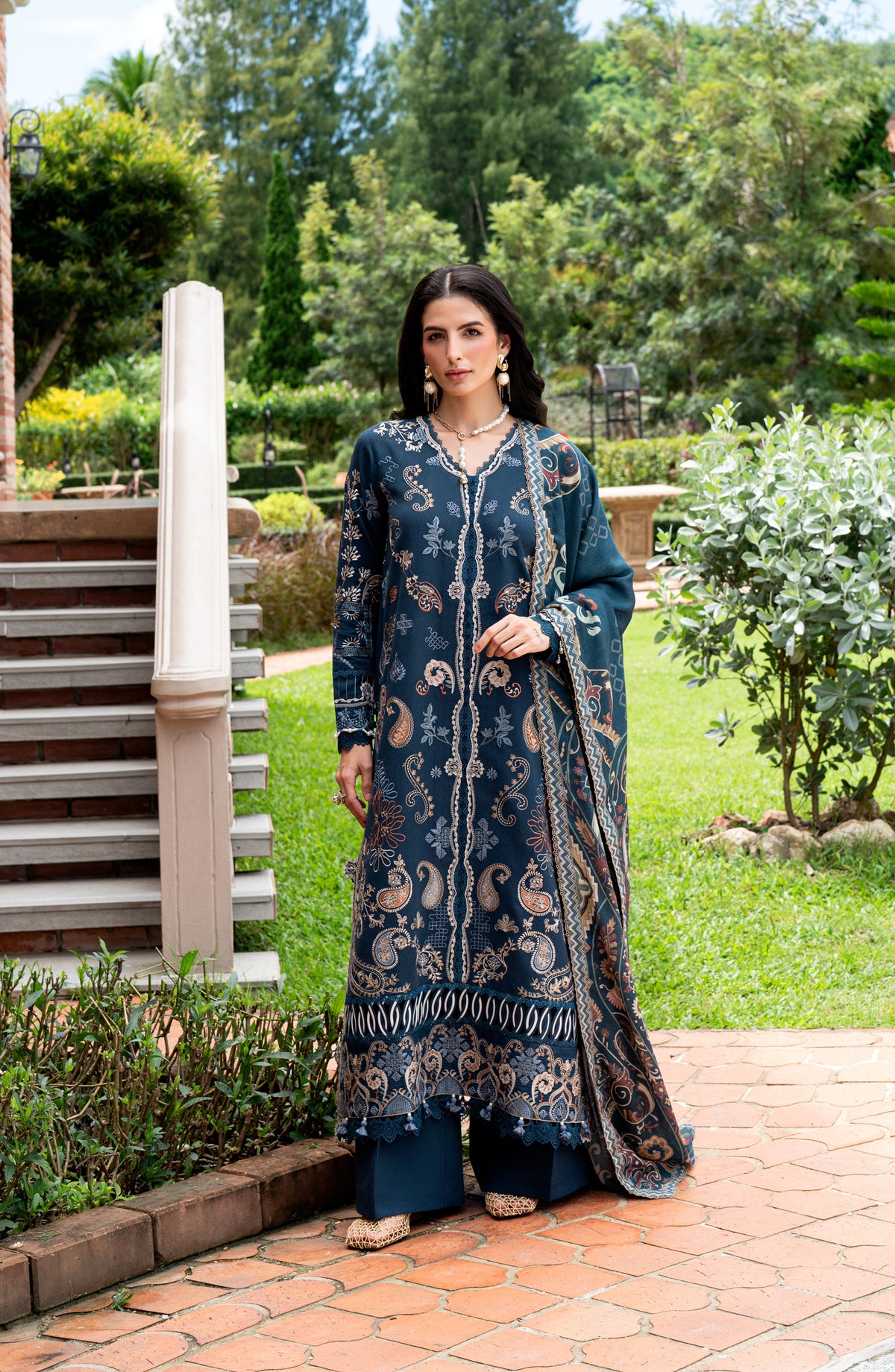 Florent Serenity Embroidered Karandi Unstitched 3 Piece Suit - 02 Arya - FL26SNT - Teal - Winter Collection