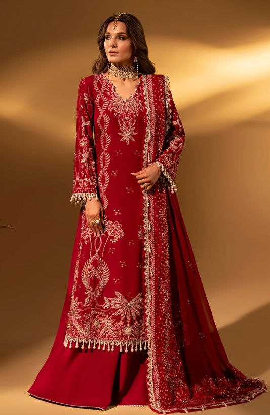 Aylin Luxury Embroidered Raw Silk Unstitched 3 Piece Suit - 02 Velory - AYL26SL - Red - Festive Collection