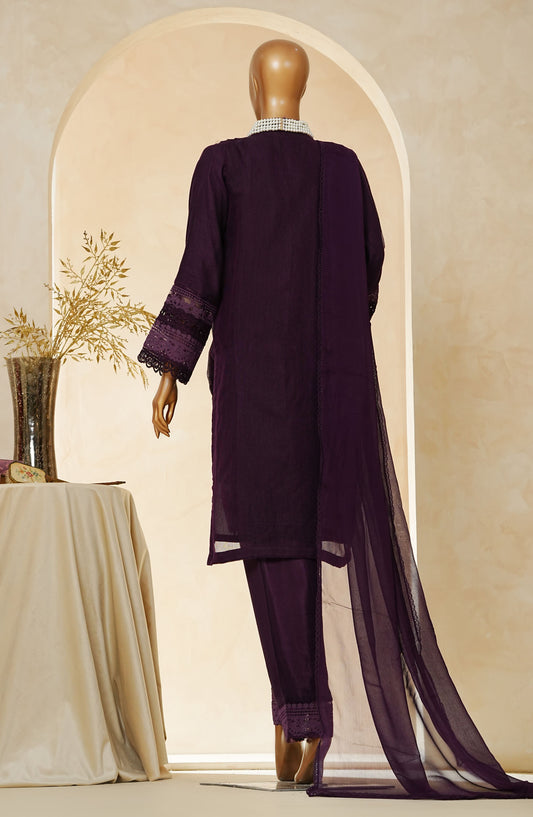 Nyra by Amna Khadija Embroidered Khaddi Net Stitched 3 Piece Suit - AM25NRA - DS BA 01 Mala-B - Purple - Festive Collection