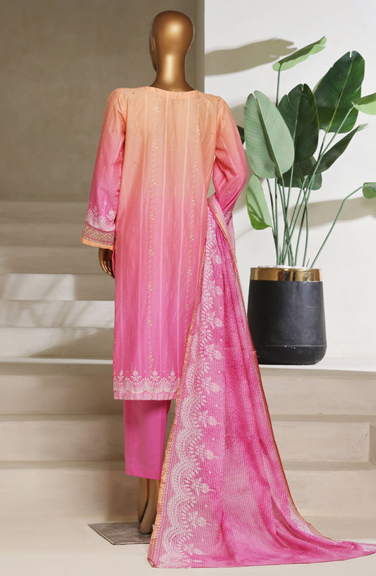 Ombre by HZ Textile Embroidered Lawn Stitched 3 Piece Suit - HZ25OMB - PSJ-032 - Coral - Summer Collection