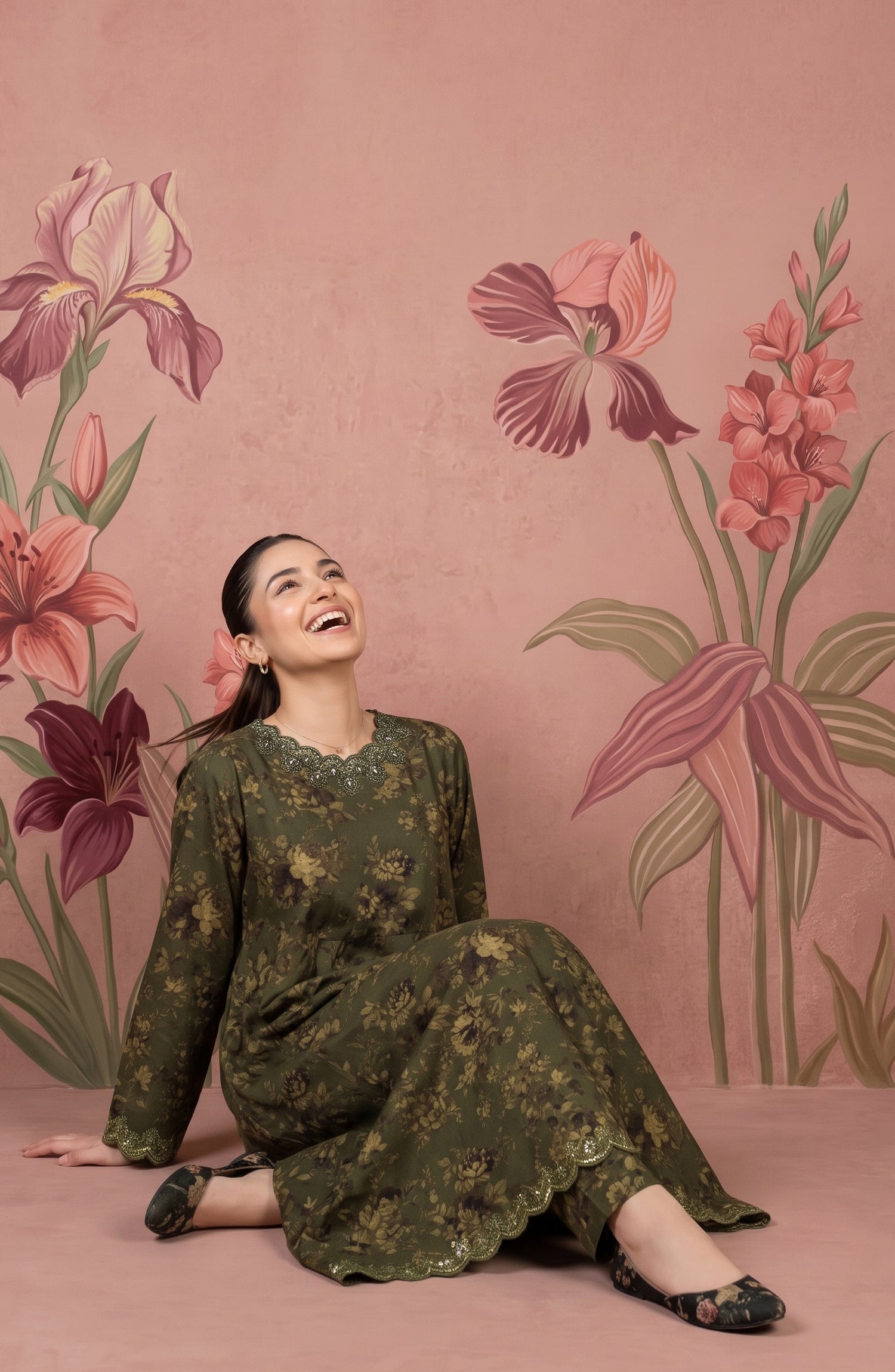 Kashf by Amna Khadija Embroidered Staple Stitched 2 Piece Suit - D-6331 - TF26KF - Green - Fancy Collection
