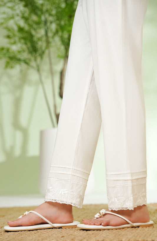 Amna Khadija Fine Cotton Stretchable Trouser - AM25TR - 02 - White - Casual Collection