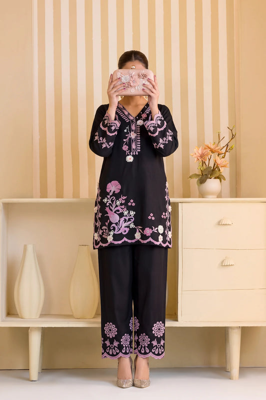 Mulaqaat By Amna Khadija Embroidered Cotton Stitched 2 Piece Co-Ord Set - AKMEC-11 - AM26MULQD3 - Black - Summer Collection