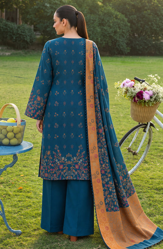 Aveline by Amna Khadija Winter Dyed Wool Printed Unstitched 3 Piece Suit - AKAW-02- AM26AWE - Blue - Winter Collection