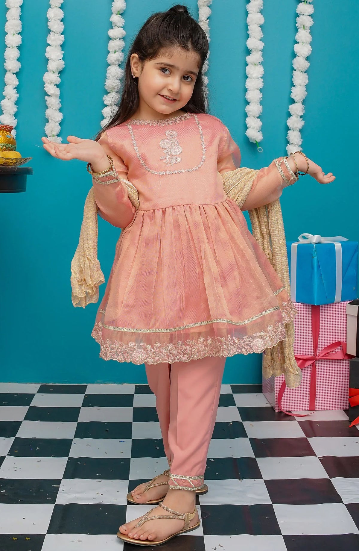 Modest Girls Maysuri 3 Piece Frock - 9025 - MOD25EKK - Pink - Festive Collection