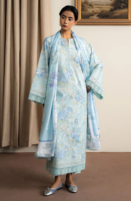 Ayzel Embroidered Lawn Unstitched 3 Piece Suit - Bellefrost - AY25TBM - Blue - Summer Collection