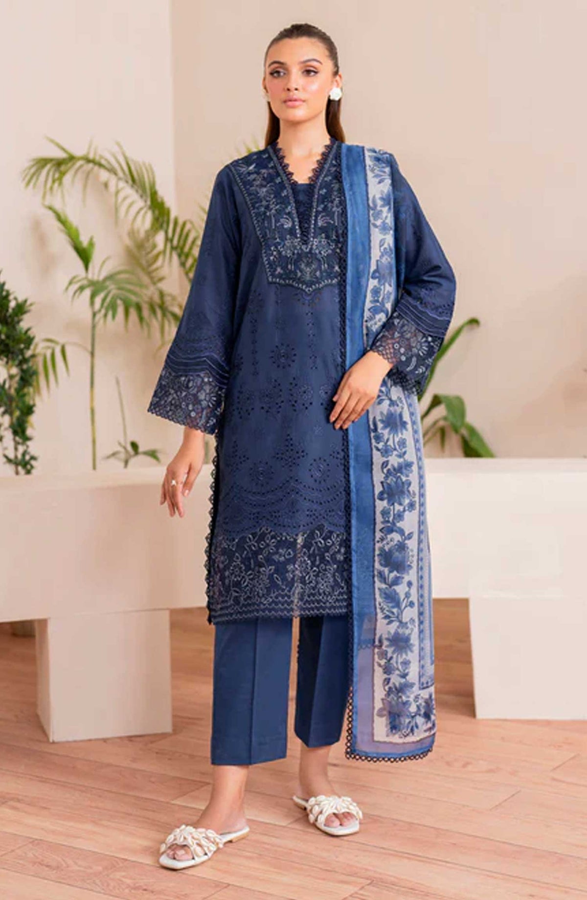 Xenia Formals Embroidered Lawn Unstitched 3 Piece - 02 Briar - XF25PK - Navy Blue - Summer Collection