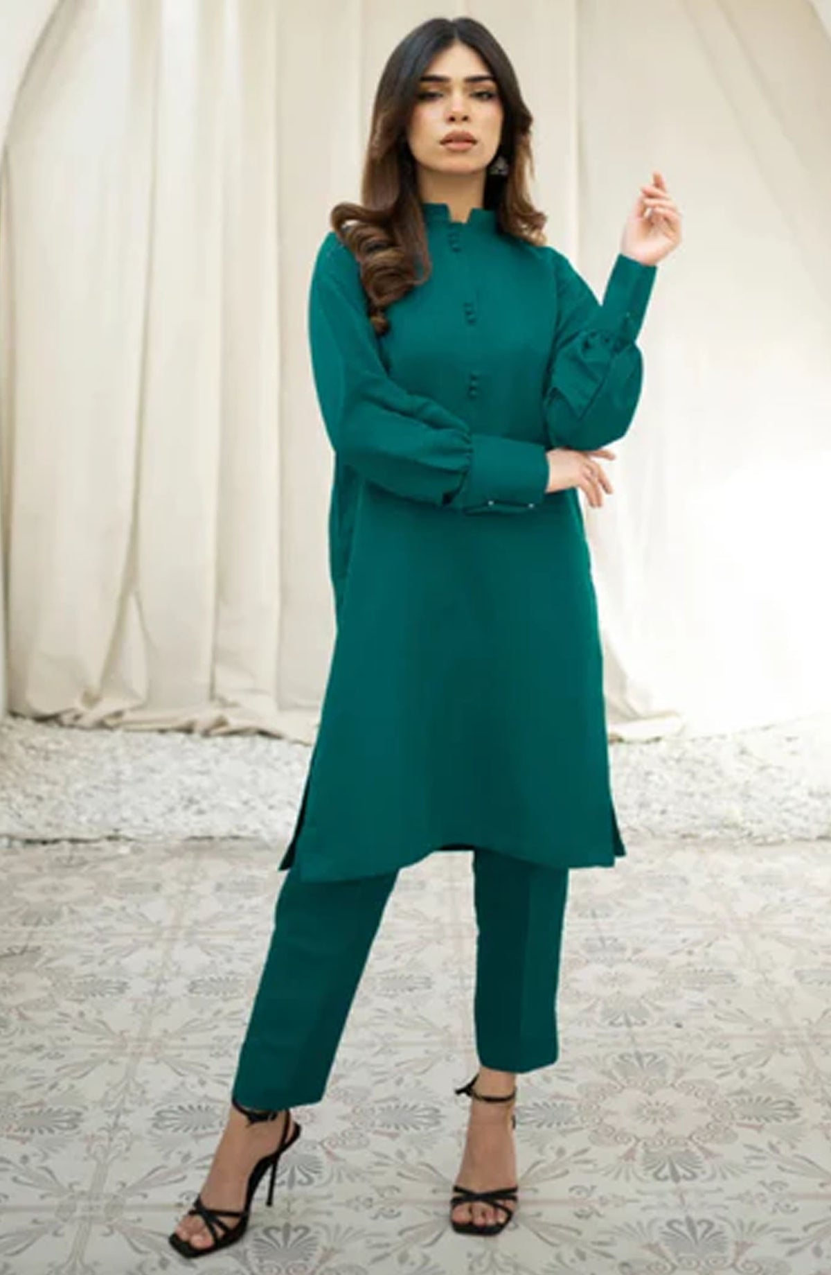 Zauk Casual Rawsilk Stitched 2 Piece Suit - Cactus - ZK25EE - Green - Festive Collection
