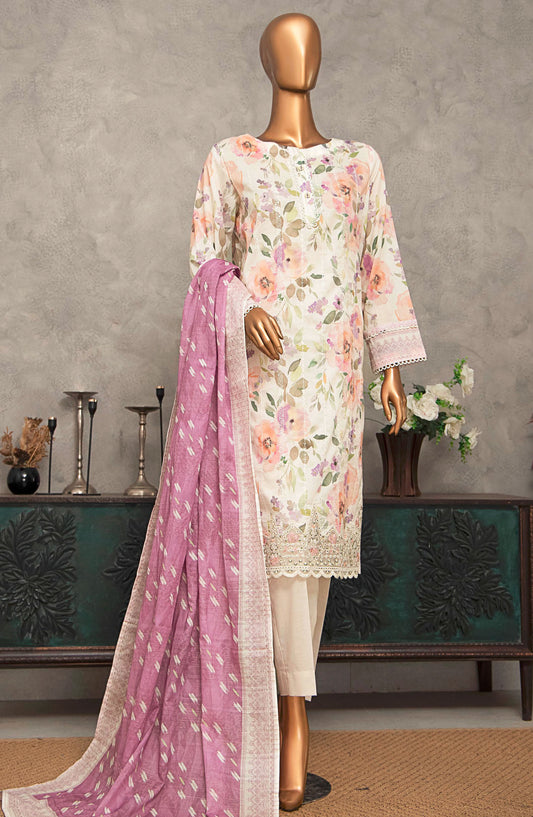 Meenakari by HZ Textile Embroidered Lawn Unstitched 3 Piece Suit - D-246 - HZ25MNK - Off White - Summer Collection