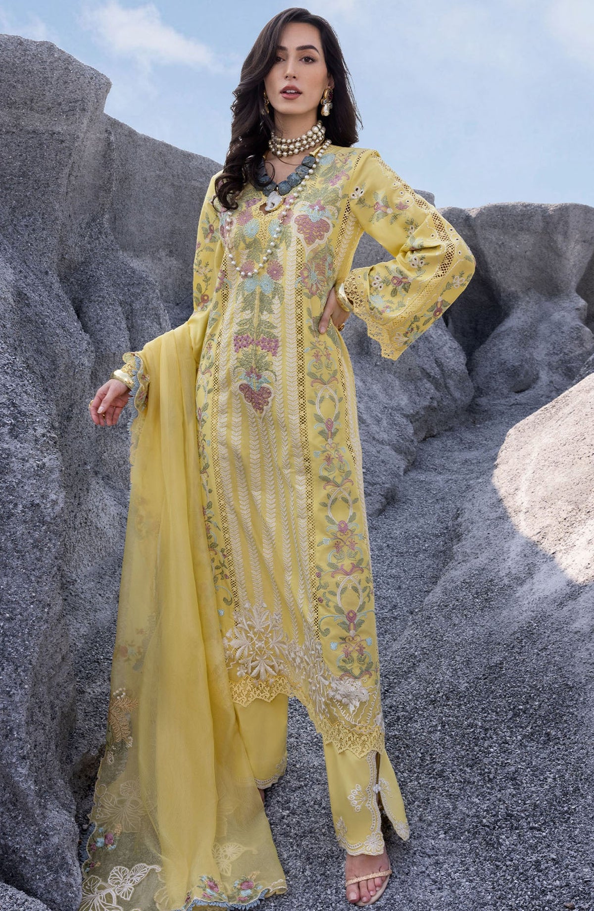 Saira Shakira Embroidered Lawn Unstitched 3 Piece Suit - DILARA-B - SSK25L - Yellow - Summer Collection