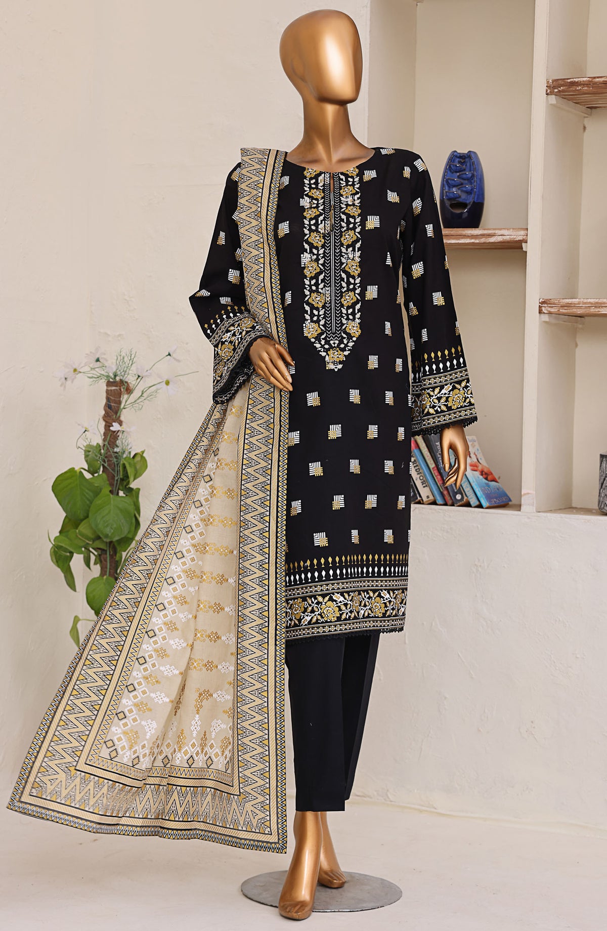 HZ Textile Embroidered Lawn Unstitched 3 Piece Suit - ES-05 - HZ25EESL - Black - Summer Collection